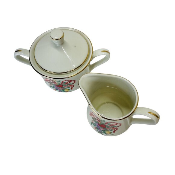 Classic Traditions Japan Christmas Creamer & Sugar Bowl Porcelain Gold Trim - Picture 2 of 8